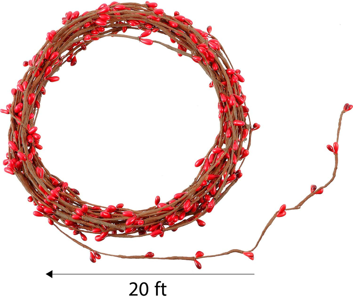 40 Feet Double Pip Garland Berry Garland Floral Craft Country Pip Berry Garland Floral Craft Decor, Artificial Red Berry Christmas Garland, 2 Roll