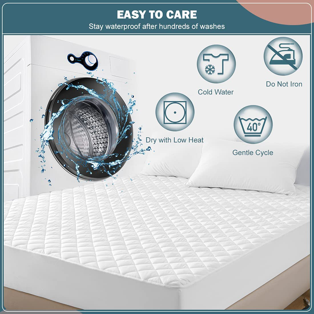 UNILIBRA 100% Waterproof Quilted Mattress Pad Cal King Size, 6''-25'' Deep Pocket Fitted Mattress Protector Cover, Breathable, Hollow Cotton Alternative Filling Mattress Topper