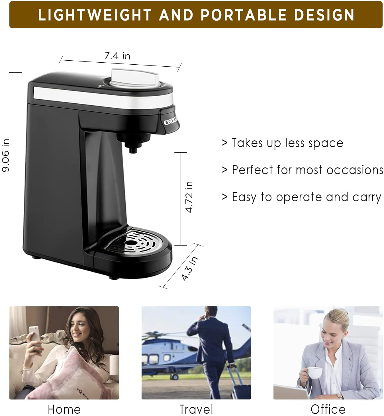 CHULUX Single Serve Coffee Brewer for Pod Capsule with 12 Ounce Built-in Water Tank,800 Watts,Gray