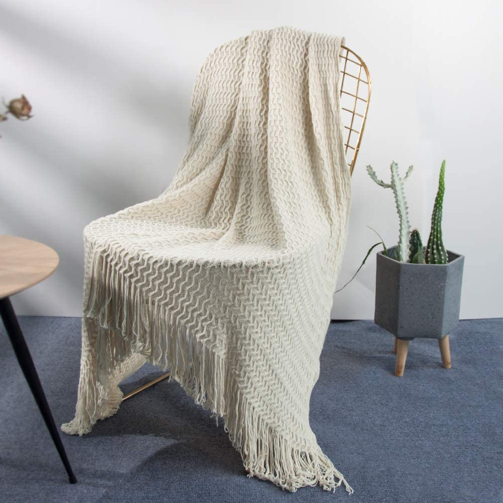 LALIFIT Throw Blanket with Tassel Solid Soft Sofa Couch Cover Decoration Knitted Blankets Gifts for Home Decorate 50" x 60"(Chevron Yellow)