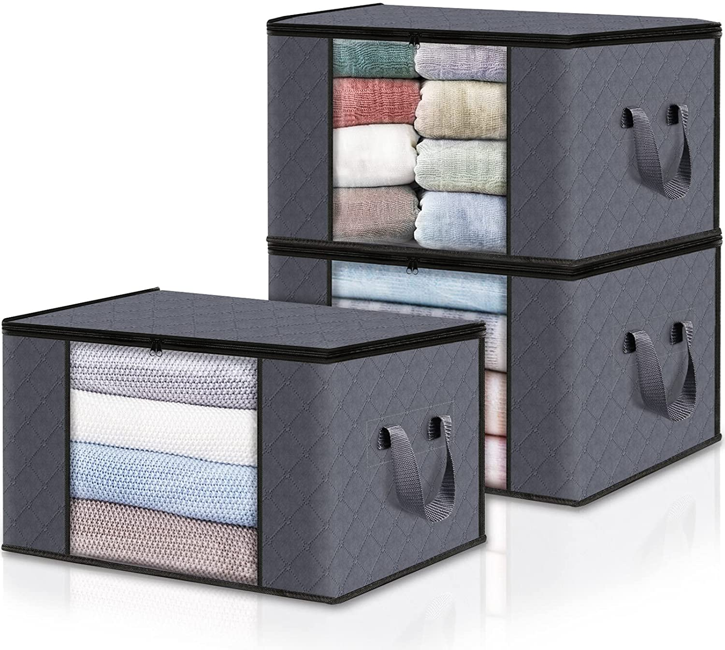 3-Pack Clothes Storage,Foldable Blanket Storage Bags,Storage Containers for Organizing, Clothing, Bedroom, Comforter, Closet, Dorm, Sweater, Quilts, Organizer