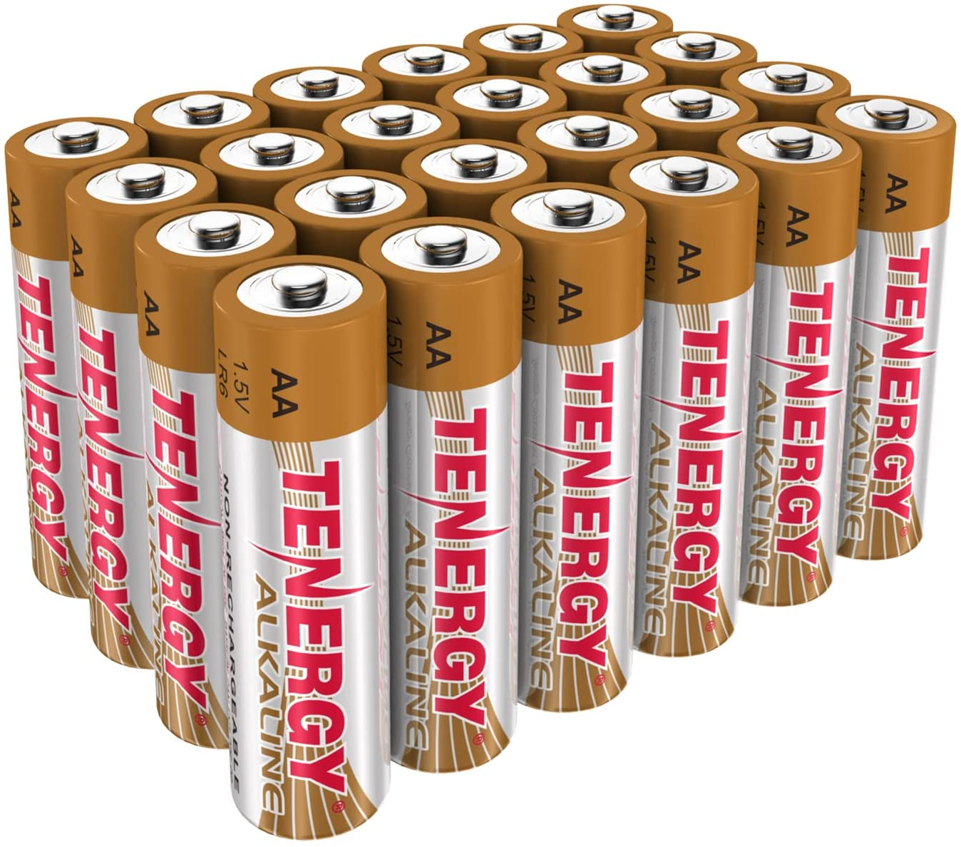 Tenergy 1.5V AA Alkaline Battery, High Performance AA Non-Rechargeable Batteries for Clocks, Remotes, Toys & Electronic Devices, Replacement AA Cell Batteries