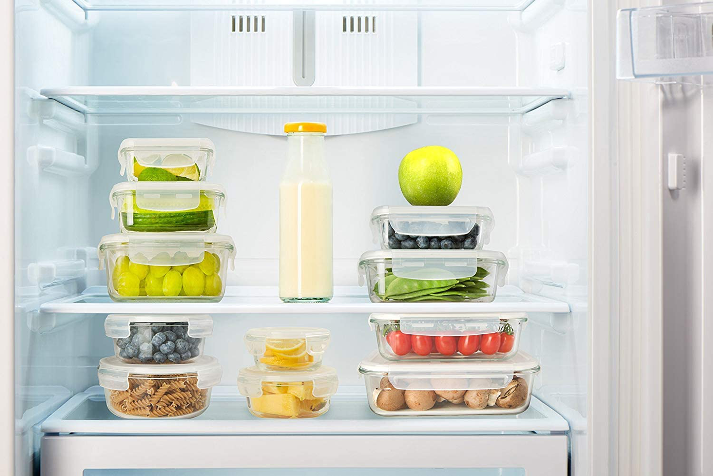 Prep Naturals Glass Storage Containers with Lids (13-Pack) - Glass Food Storage Containers Airtight