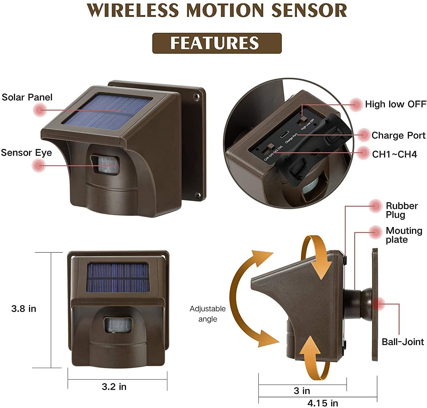 1/2 Mile Long Range Solar Wireless Driveway Alarm Outdoor Weather Resistant Motion Sensor & Detector-Security Alert System-Monitor & Protect Outside Property,No Need to Replace Battery