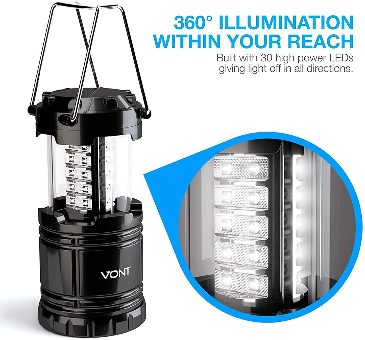 Vont 2 Pack LED Camping Lantern, Super Bright Portable Survival Lanterns, Must Have During Hurricane, Emergency, Storms, Outages, Original Collapsible Camping Lights/Lamp (Batteries Included)