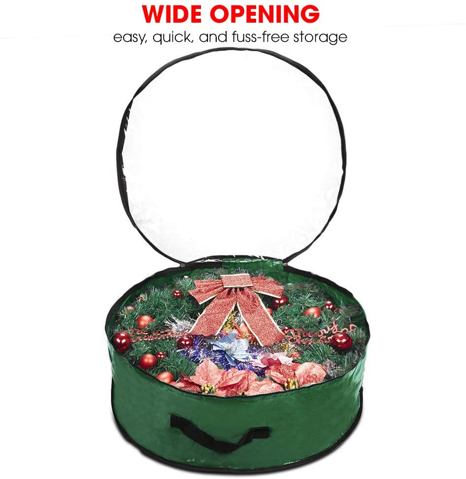 ProPik Christmas Wreath Storage Bag 36" - Garland Holiday Container with Clear Window - Tear Resistant Fabric - 36" X 36" X 8" (Green)