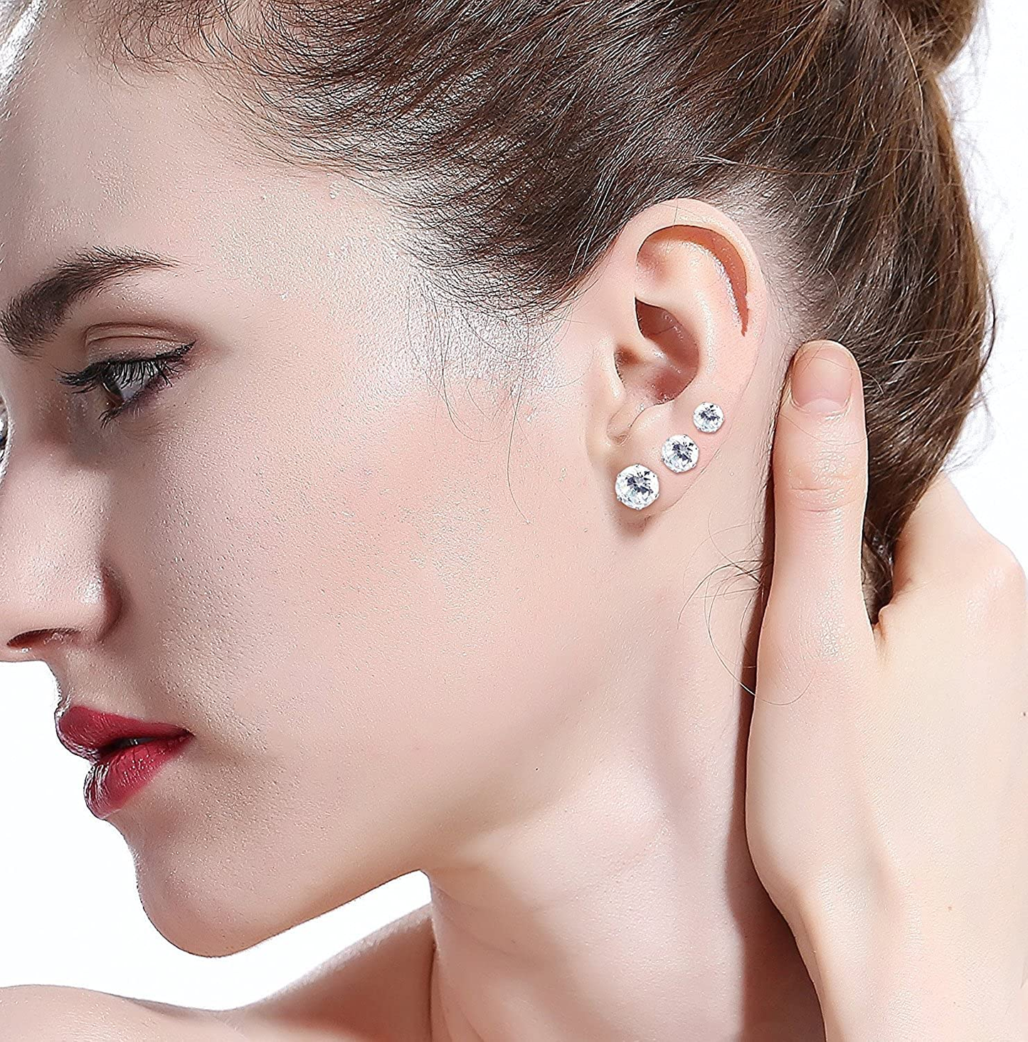 6 Pair Stainless Steel Mens Womens Stud Earrings Set Black and Clear round Cubic Zirconia Inlaid Pierced Hypoallergenic 3-5Mm(12Pcs,3 Pairs Black,3 Pairs Clear)
