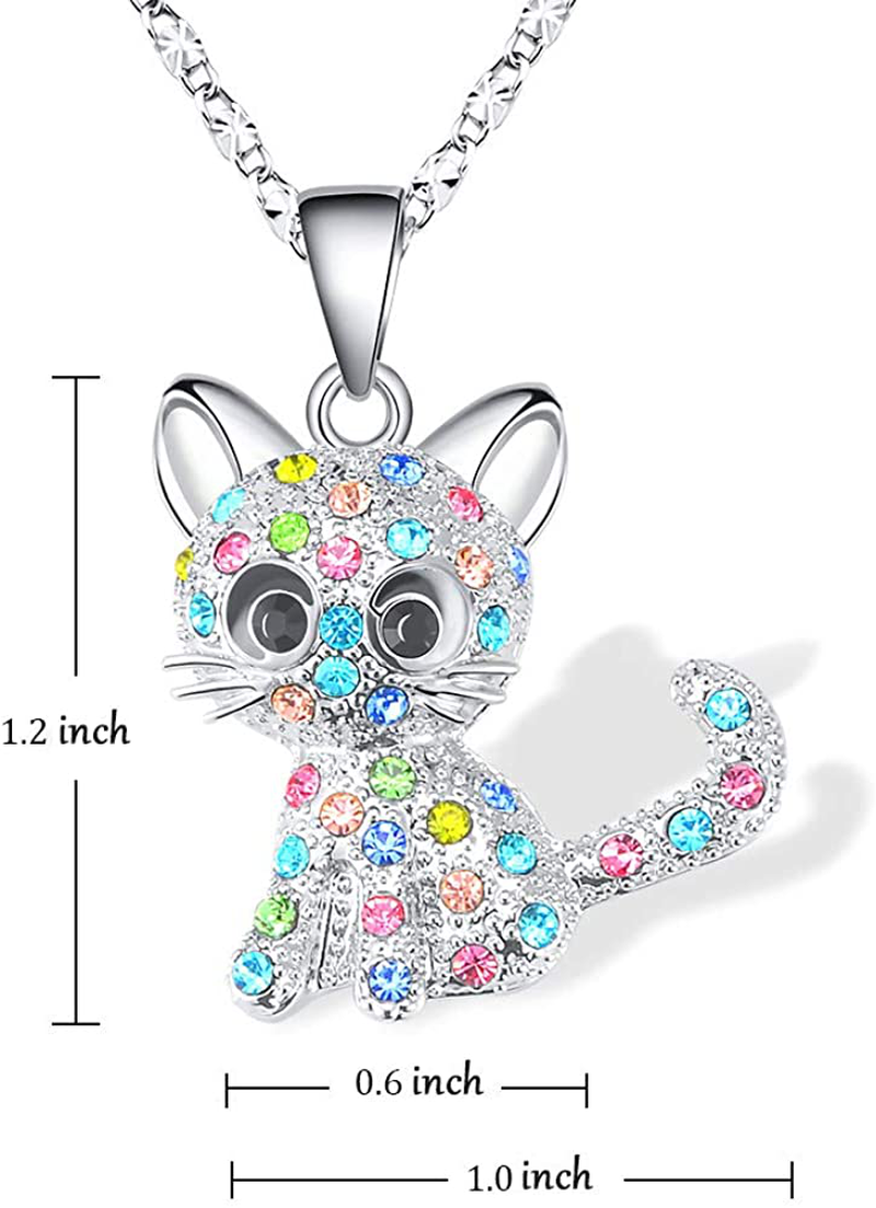 Lanqueen Kitty Cat Pendant Necklace Jewelry for Women Girls Cat Lover Gifts Daughter Loved Necklace 18+2.4 Inch Chain
