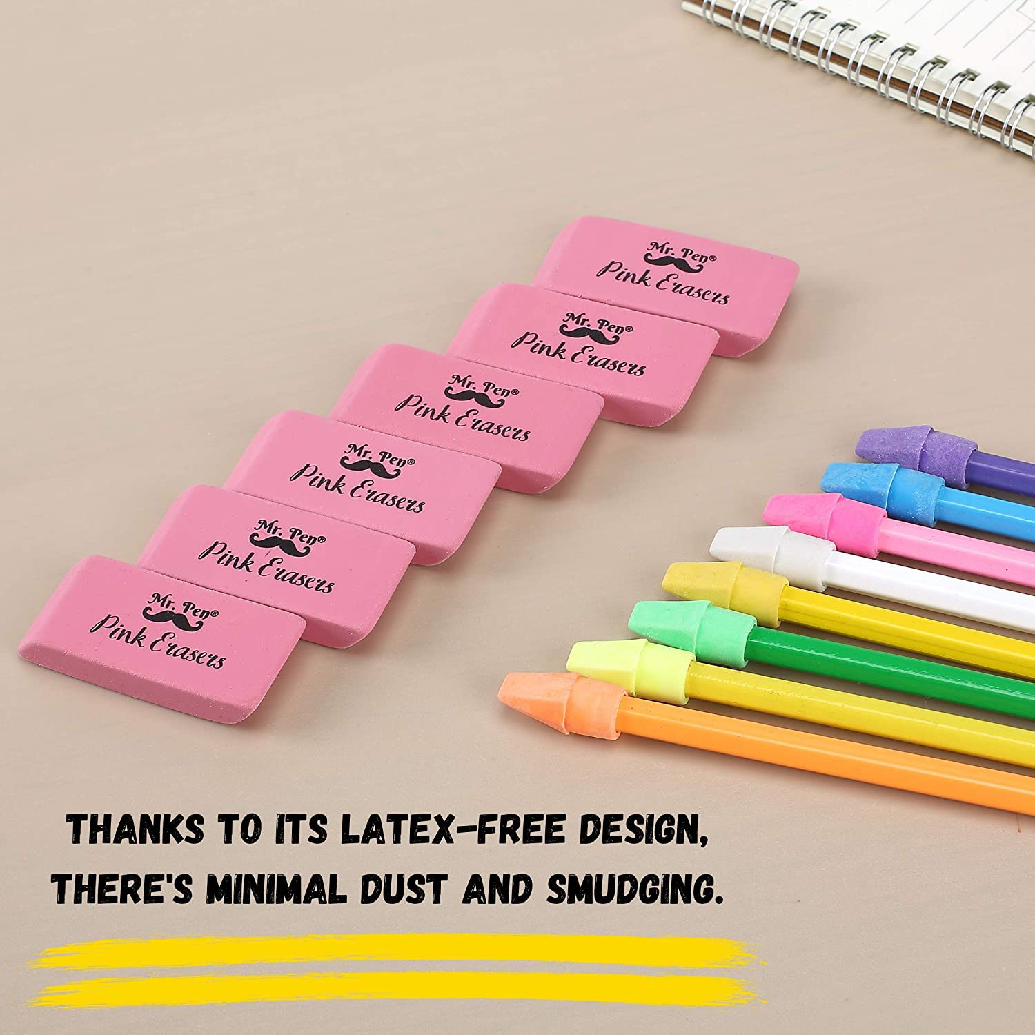 Mr. Pen- Pencil Erasers Set, 6Pc Pink Erasers and 60Pc Pencil Top Erasers, Pencil Eraser, Pencil Erasers Topper, Erasers for Pencils Top, Erasers for Kids, Pink Erasers, Cap Erasers, Eraser Tops