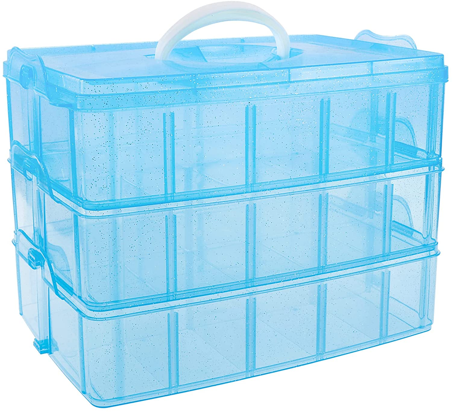 SGHUO 3-Tier Stackable Storage Container Box with 30 Compartments, Plastic Organizer Box for Arts and Crafts, Toy, Fuse Beads, Washi Tapes, 9.5X6.5X7.2Inch