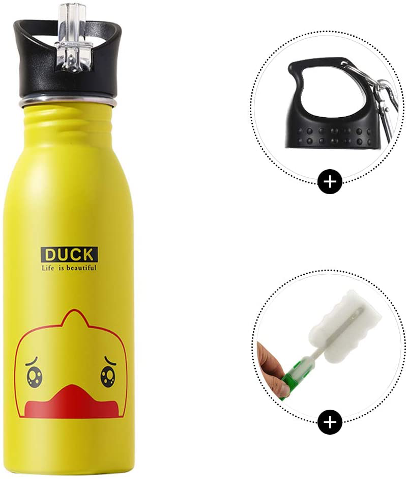 ling Stainless Steel Water Bottle Kids Toddlers Girls Boys School Bike Holder with Straw Sports capTravel Flask Tumbler