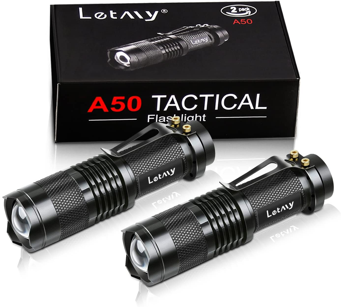Tactical Flashlight, Super Bright LED Mini Flashlights with Belt Clip, Zoomable, 3 Modes, Waterproof - Best EDC Flashlight for Gift, Hiking, Camping & Power Outage (2 Pack)