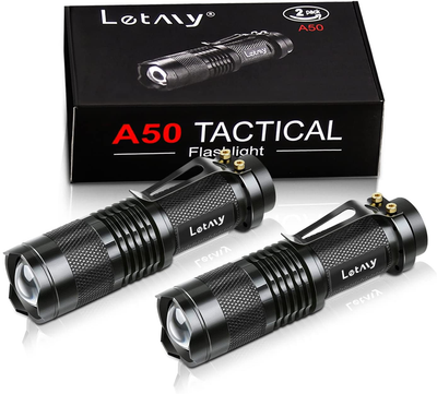 Tactical Flashlight, Super Bright LED Mini Flashlights with Belt Clip, Zoomable, 3 Modes, Waterproof - Best EDC Flashlight for Gift, Hiking, Camping & Power Outage (2 Pack)
