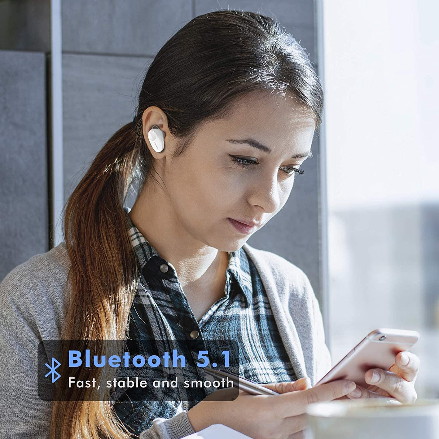 S5 Active Noise Cancelling Earbuds,Wireless ANC Bluetooth 5.1 Earphones with 50 Hours’ Playtime Hifi Stereo Deep Bass and Touch Control for Sports,Travel