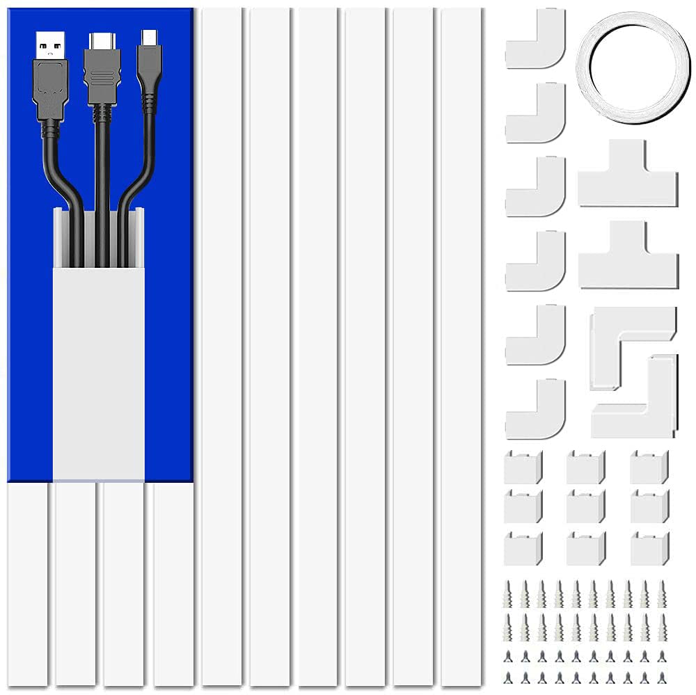 Cord Cover Raceway Kit, 157in Cable Cover Channel, Paintable Cord Concealer System Cable Hider, Cord Wires, Hiding Wall Mount TV Powers Cords in Home Office
