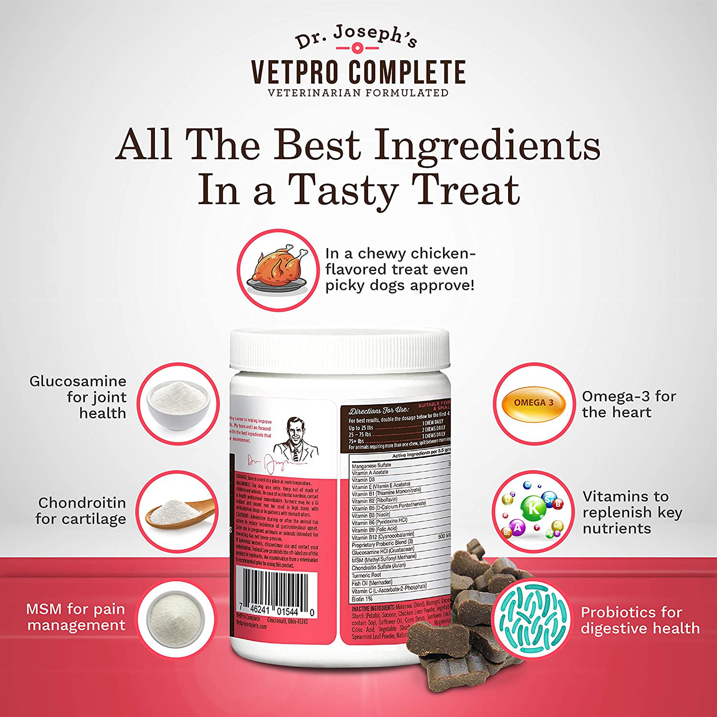 VetPro Dog Vitamins and Supplements - Glucosamine for Hip and Joint Health, Immune System Support, Allergy Meds