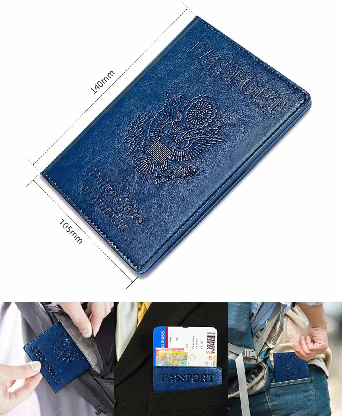 2 Pack Leather Passport Holder with Vaccine Card Slot, Waterproof Passport and Vaccine Card Holder Combo, Passport and Vaccine Card Holder