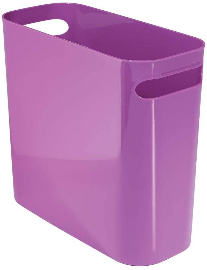 mDesign Slim Plastic Rectangular Small Trash Can Wastebasket, Garbage Container Bin with Handles for Bathroom, Kitchen, Home Office, Dorm, Kids Room - 10" High, Shatter-Resistant - Black