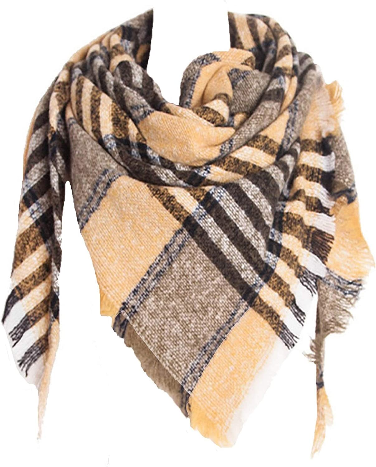 Wander Agio Womens Warm Scarf Triangle Shawls Winter Scarves Stripe Plaid Fichu Rough Surface