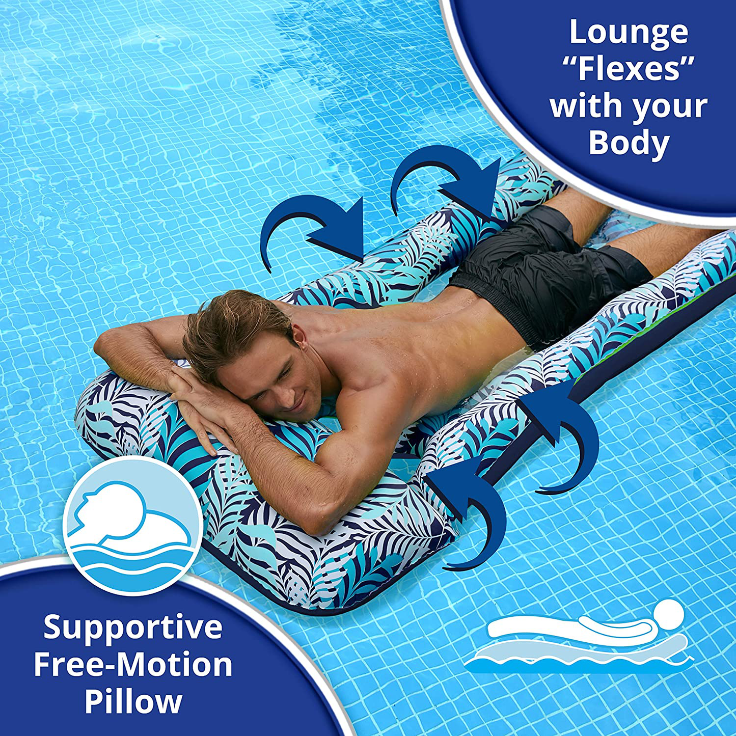 Aqua LEISURE Deluxe Oversized 5’ Foot Pool Noodle, Pool Noodle Float, Luxury Fabric, Heavy Duty, Blue/White Fern (AZL20340)