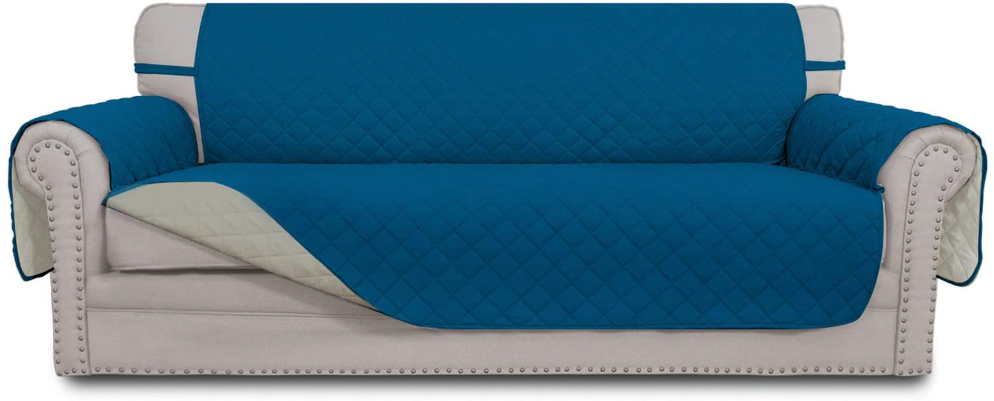 Easy-Going Sofa Slipcover Reversible Sofa Cover Water Resistant Couch Cover Furniture Protector with Elastic Straps for Pets Kids Children Dog Cat(Sofa, PeacockBlue/Beige)