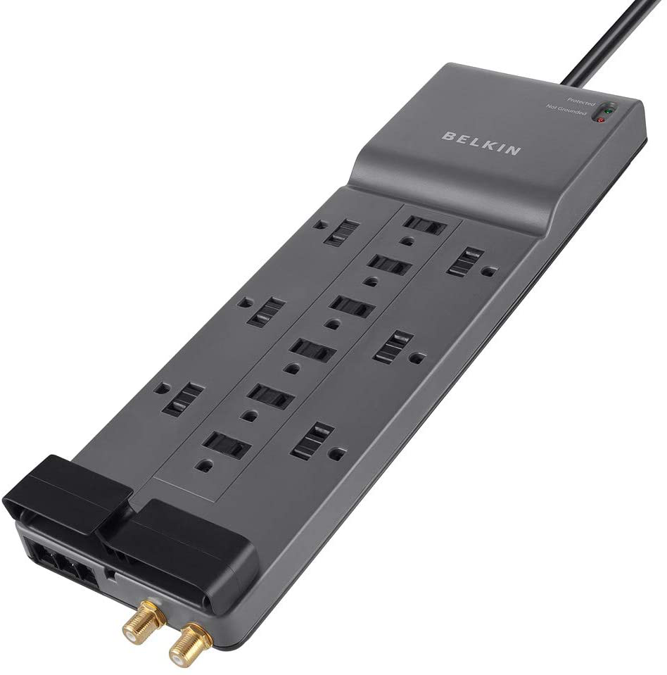 Belkin Power Strip Surge Protector Long Flat Plug Heavy Duty Extension Cord for Home, Office, Travel, Computer Desktop, Laptop & Phone Charging Brick (3,940 Joules)