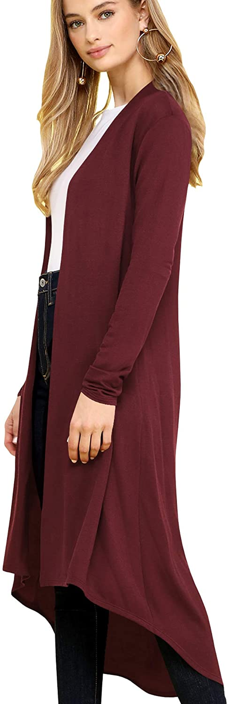 Lock and Love Women'S Casual Long Open Front Drape Lightweight Duster High Low Hem Maxi Long Sleeve Cardigan
