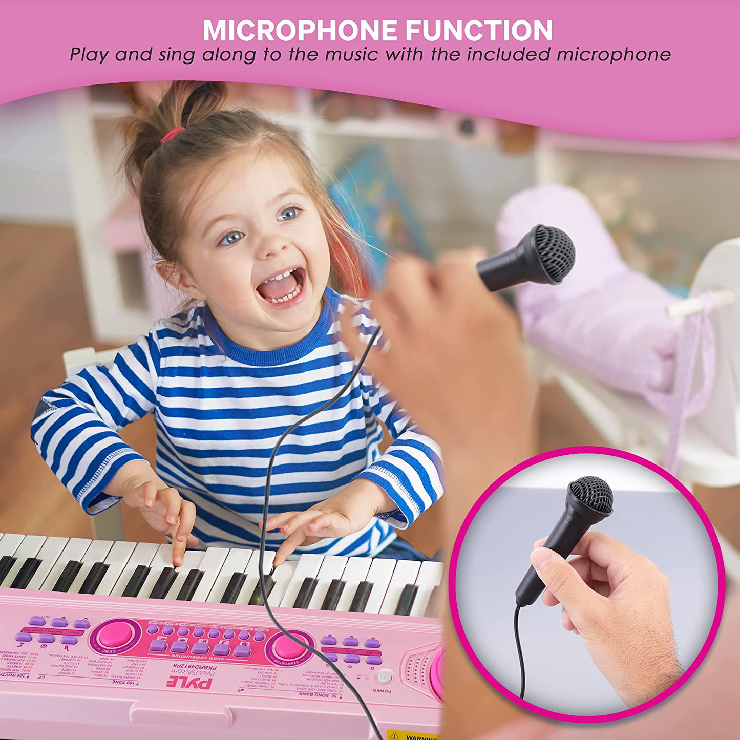 Pyle, Electric Keyboard 49 Keys-Portable Digital Musical Karaoke Piano Keyboard-100 Tunes/Rhythms, 50 Demos, Rechargeable Battery-Wired Microphone-Beginners Kids