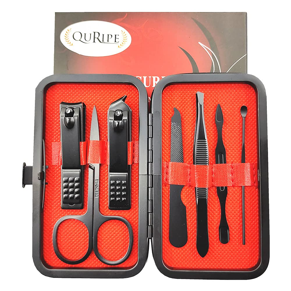 7 Pcs Manicure Set, Nail Clippers Kit, Stainless Steel Manicure Kit, Nail Clipping Tools Portable Travel Grooming Kit, the Best Gift with Luxurious Case (Black-7)