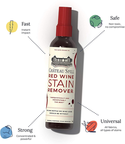 Chateau Spill Red Wine Stain Remover – Super Concentrated and Safe Spray Cleaner for New and Set-In Wine Stains on Carpet, Rugs, Clothing Upholstery and Laundry (120Ml, 4 Oz Spray Bottle)