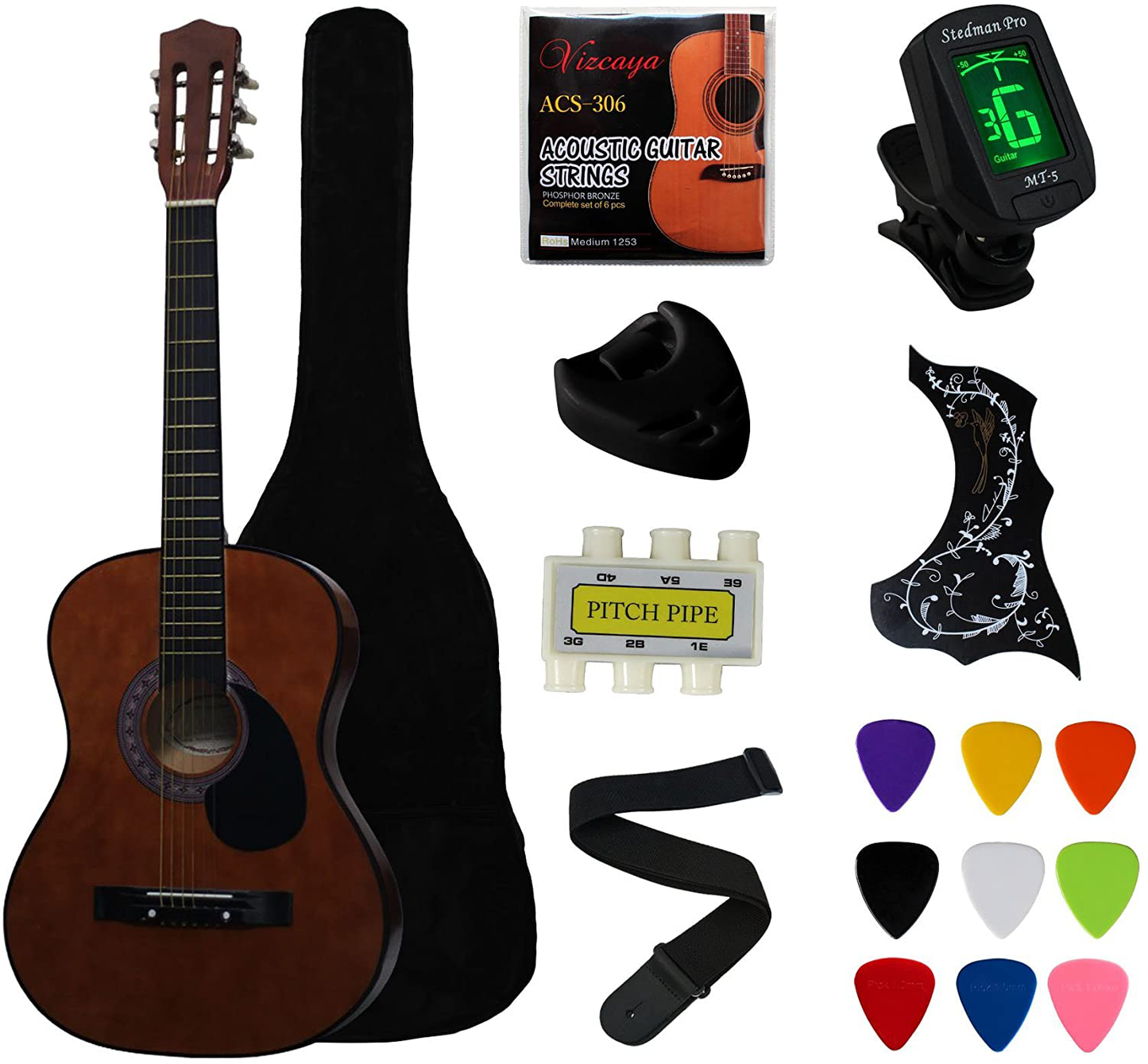 YMC 38" Blue Beginner Acoustic Guitar Starter Package Student Guitar with Gig Bag,Strap, 3 Thickness 9 Picks,2 Pickguards,Pick Holder, Extra Strings, Electronic Tuner