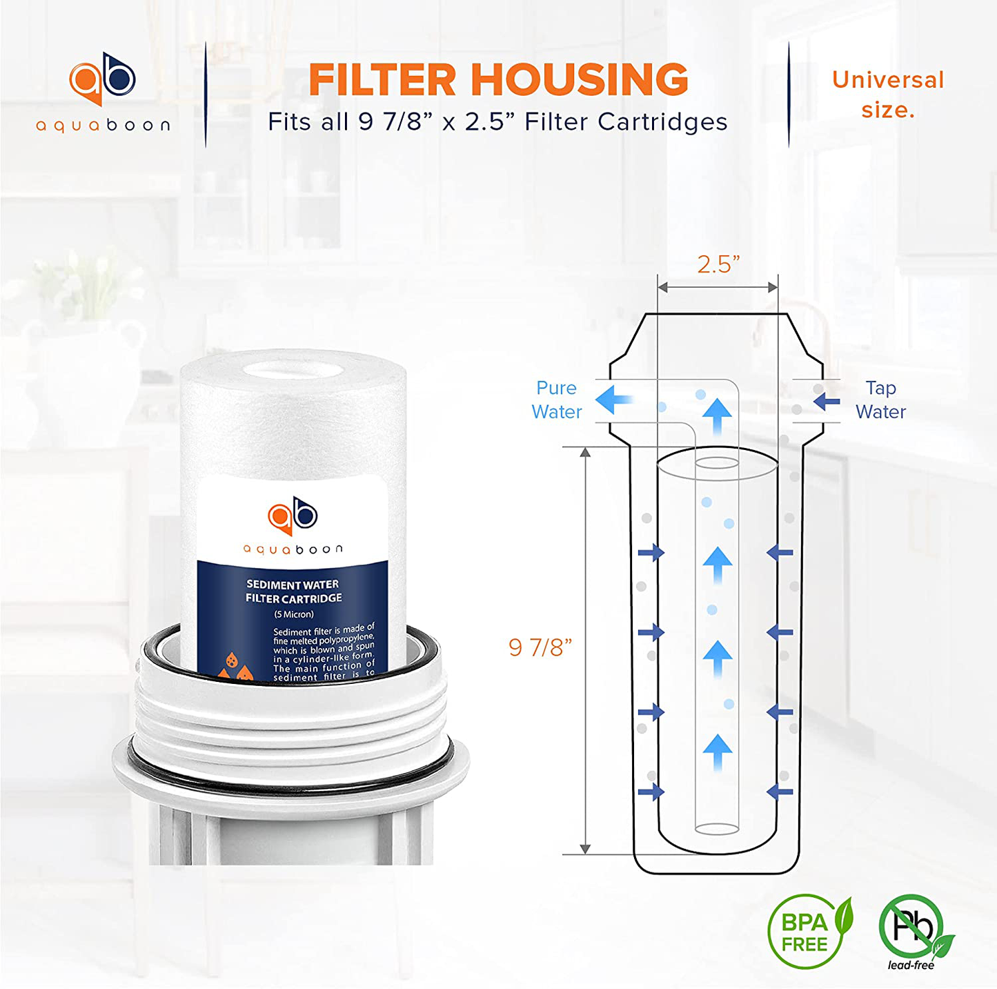 Aquaboon 6-Pack of 5 Micron 10" Sediment Water Filter Replacement Cartridge for Any Standard RO Unit | Whole House Sediment Filtration | Compatible with DuPont WFPFC5002, Pentek DGD series, RFC