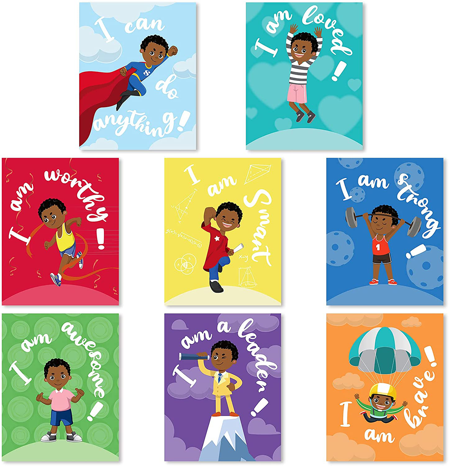 Outus 8 Pieces Children Room Posters Motivational Black Boy Wall Posters Inspirational Wall Prints Kids Room Decor for Kids Children Room Wall Decoration Supplies