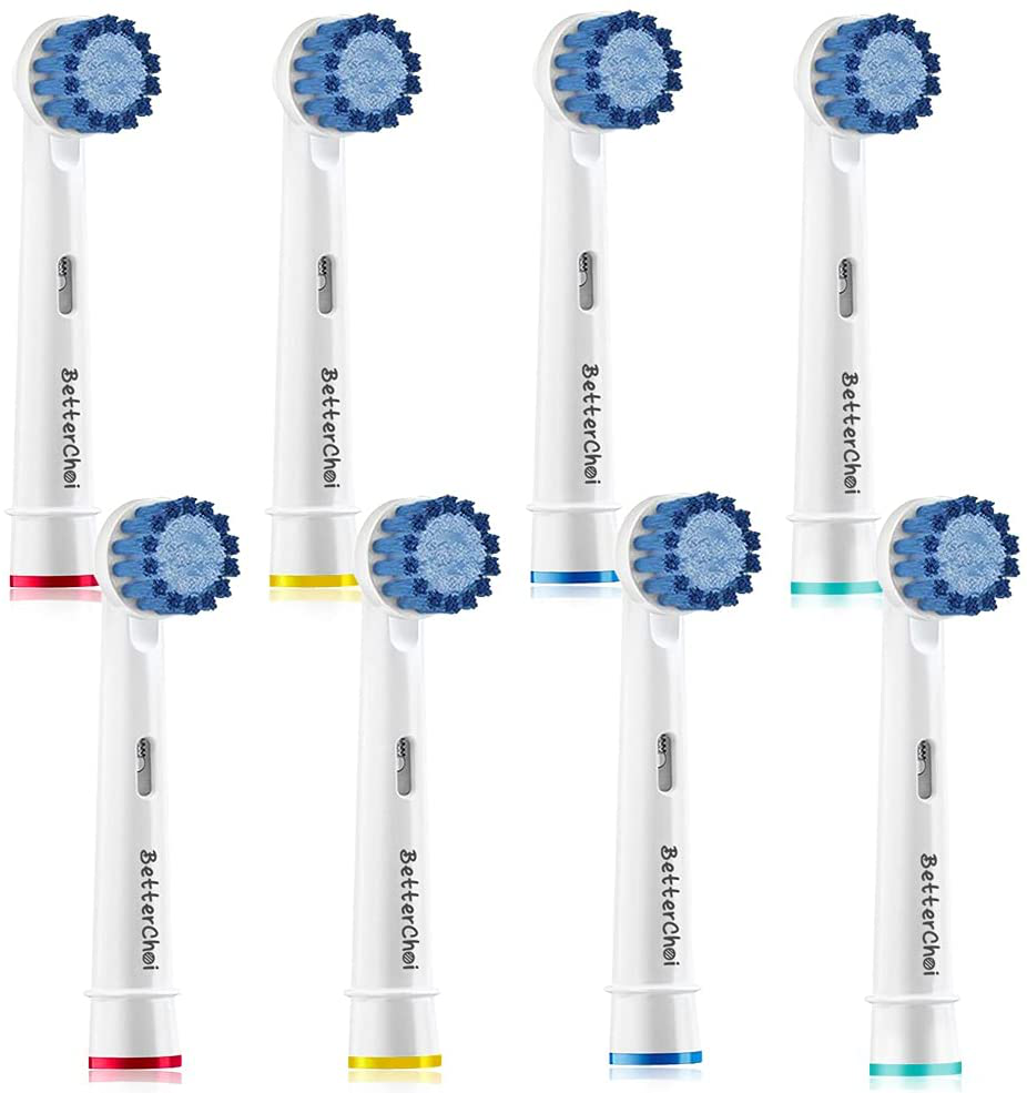 8 Pack Sensitive Gum Care Replacement Brush Heads Compatible with Oral b Braun Electric Toothbrush. Soft Bristle for Superior and Gentle Clean