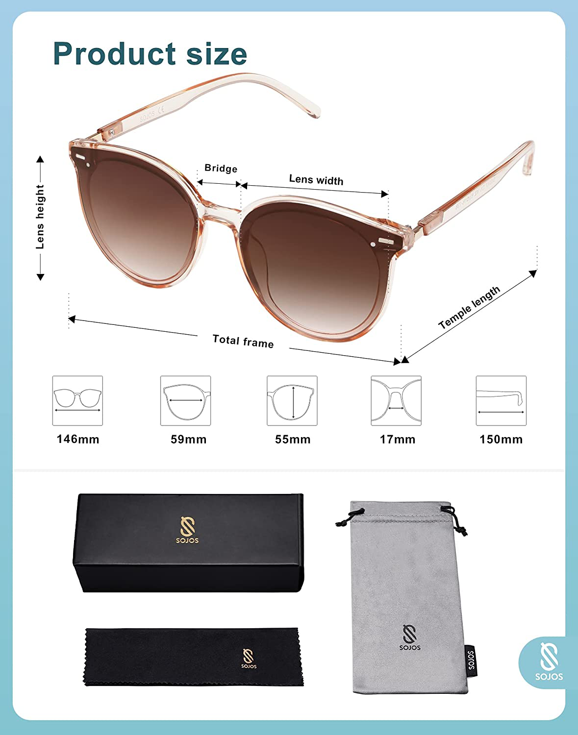 SOJOS Classic round Sunglasses for Women Men Retro Vintage Large Plastic Frame BLOSSOM SJ2067