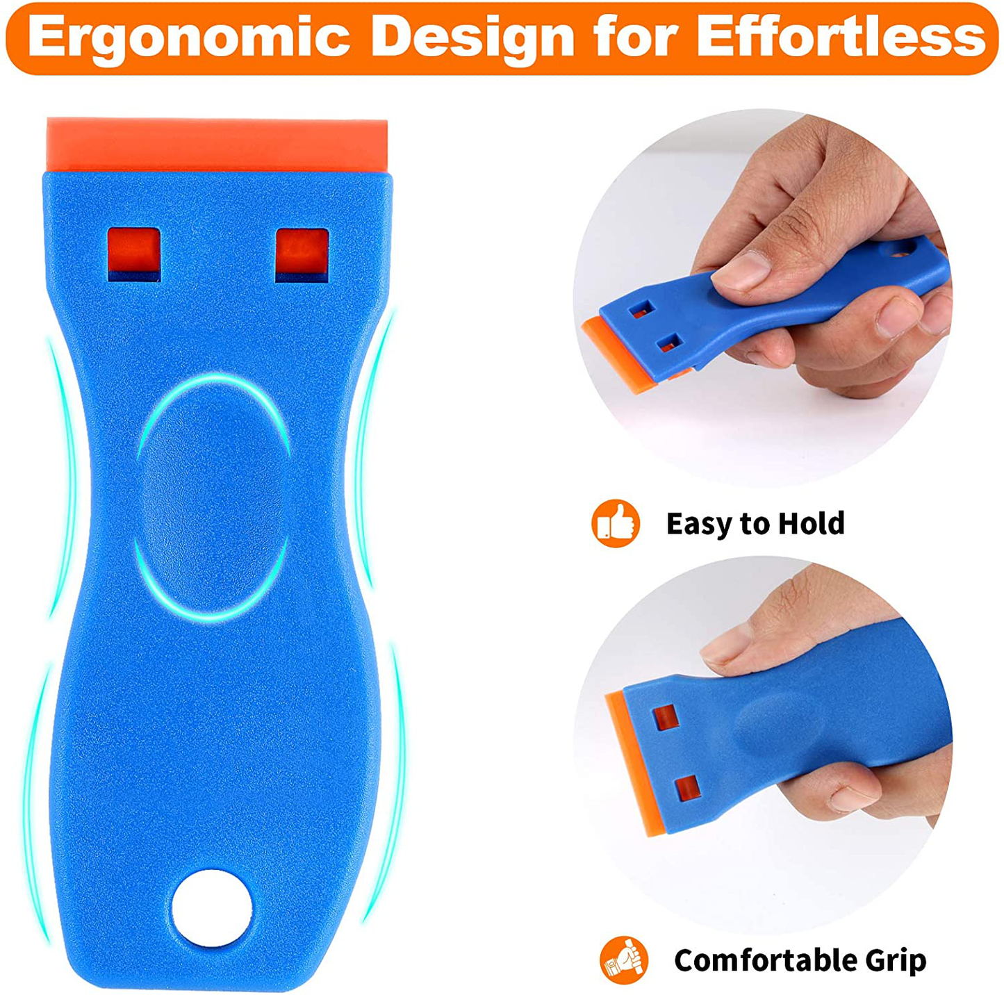 Plastic Razor Blade Scraper, 2PCS Scraper Tool with 60PCS Plastic Blades, Cleaning Scraper Remover for Stickers, Decals, Adhesive, Labels, Paint, Glass, Car, Window, Stove Top, Caulk, No Scratches