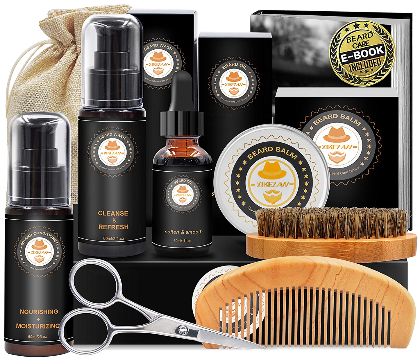 Upgraded Beard Grooming Kit w/Beard Conditioner,Beard Oil,Beard Balm,Beard Brush,Beard Shampoo/Wash,Beard Comb,Beard Scissors,Storage Bag,Beard E-Book,Beard Growth Care Gifts for Men