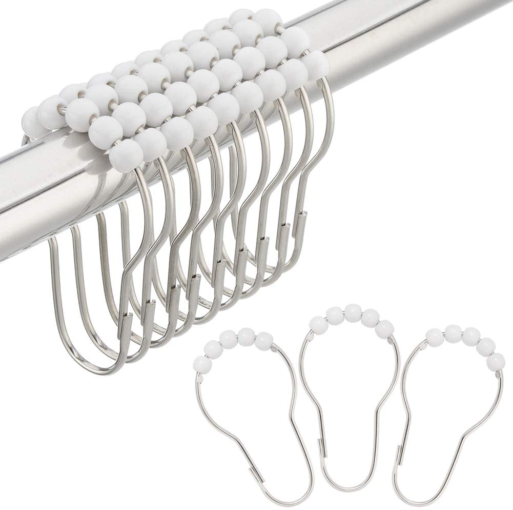 Amazer Shower Curtain Hooks Rings, Stainless Steel Shower Curtain Rings and Hooks for Bathroom Shower Rods Curtains-Set of 12
