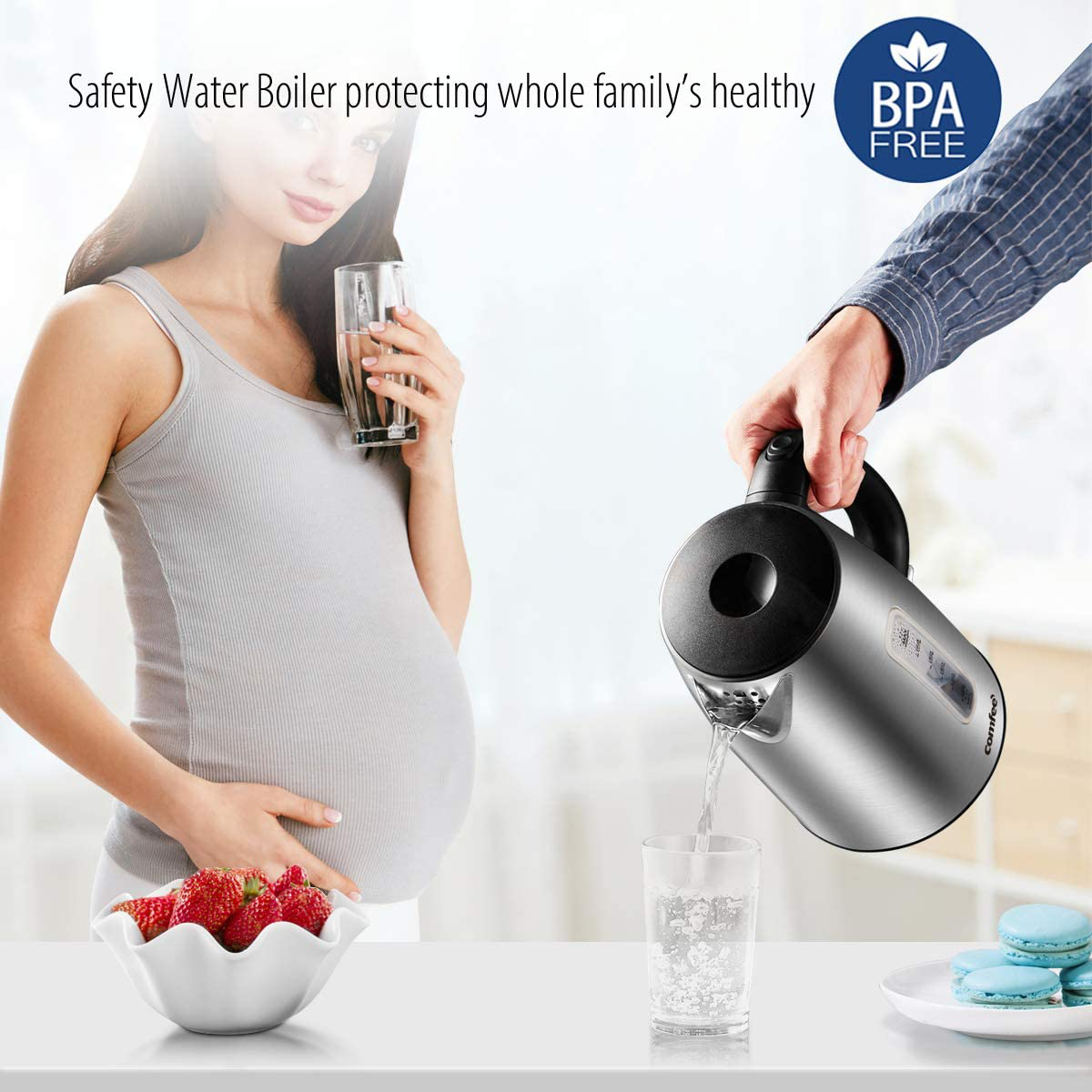Stainless Steel Cordless Electric Kettle. 1500W Fast Boil with LED Light, Auto Shut-Off and Boil-Dry Protection. 1.7 Liter