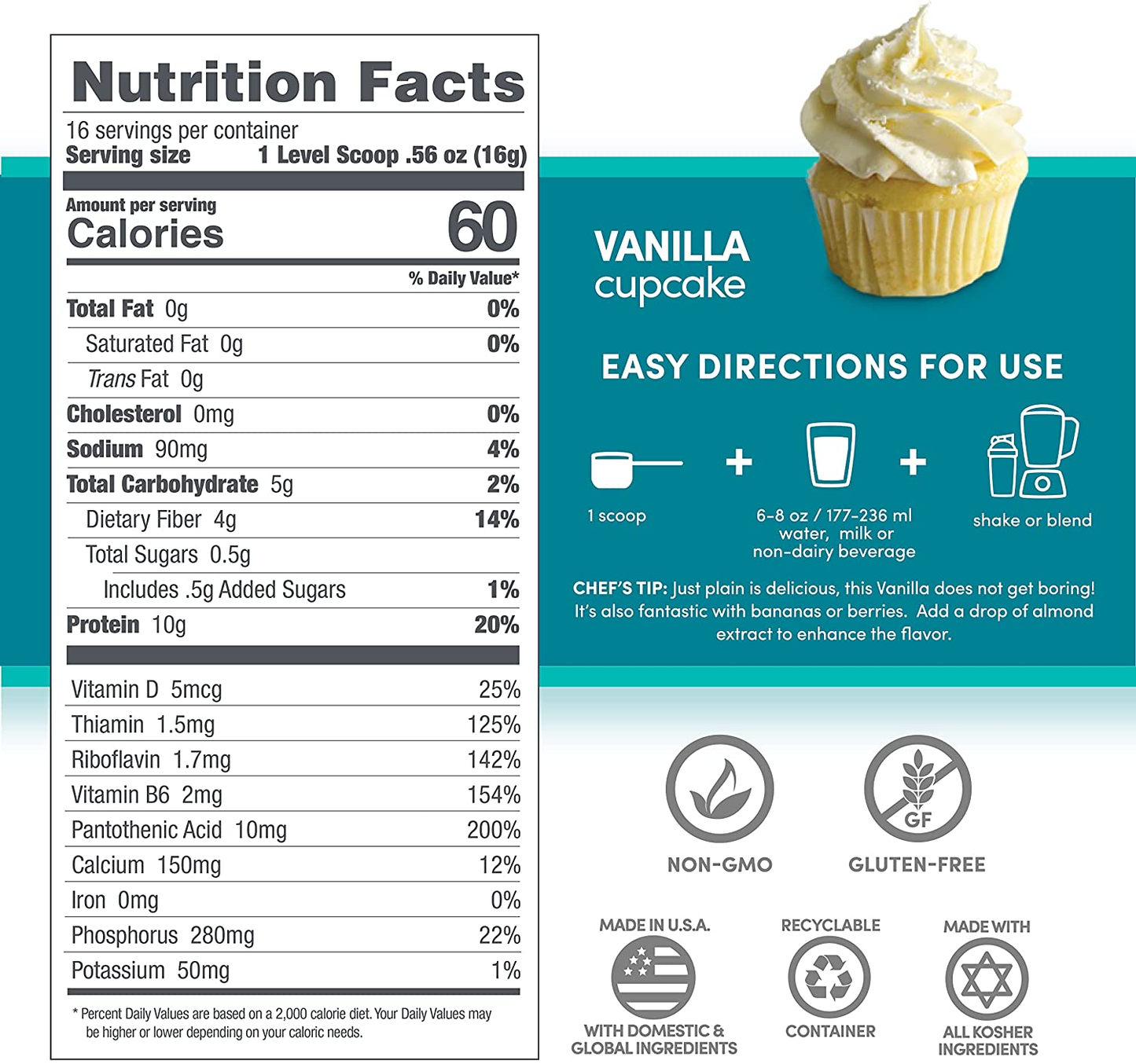 Designer Protein Lite, Vanilla Cupcake, 9.03 Ounce, Low Calorie Protein Powder