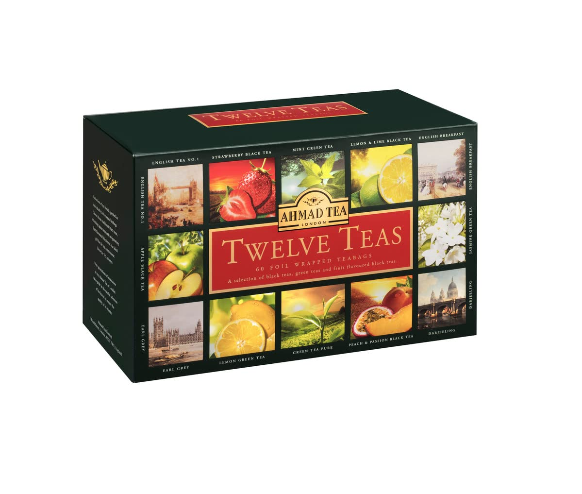 Ahmad Tea Variety Gift Box, 60 Foil Enveloped Teabags, Twelve Teas, 1 Count