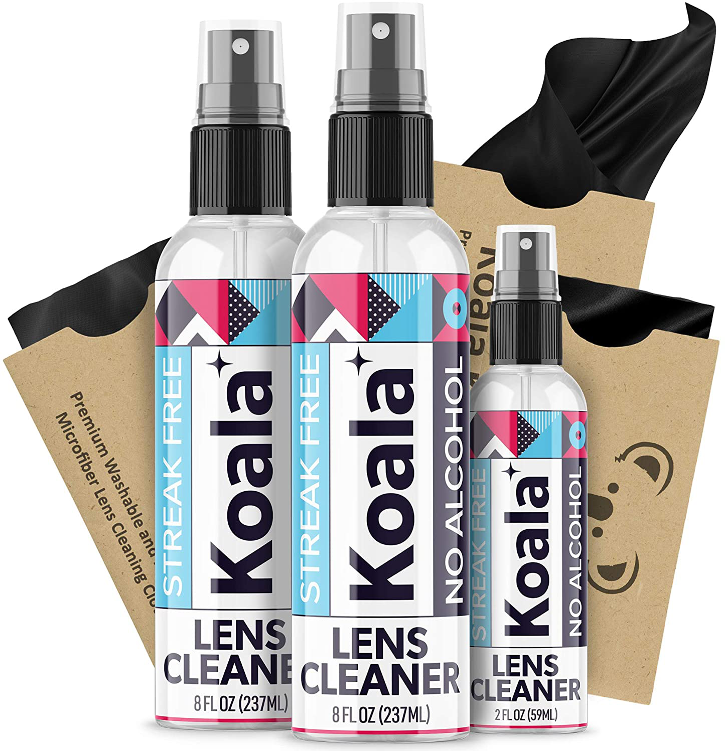 Koala Eyeglass Lens Cleaner Spray Kit | American Made | 18 Ounces + 3 Koala Cloths | Streak and Alcohol Free | Carefully Engineered Glasses Cleaner | Safe for All Lenses