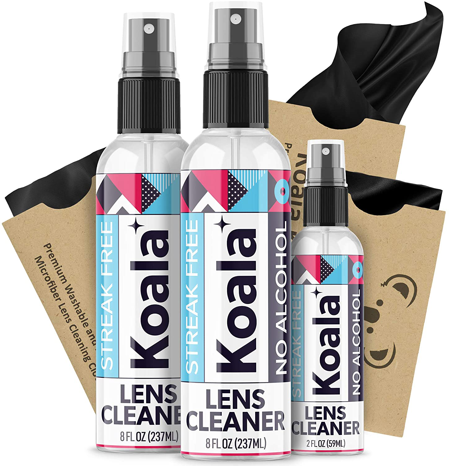 Koala Eyeglass Lens Cleaner Spray Kit | American Made | 18 Ounces + 3 Koala Cloths | Streak and Alcohol Free | Carefully Engineered Glasses Cleaner | Safe for All Lenses