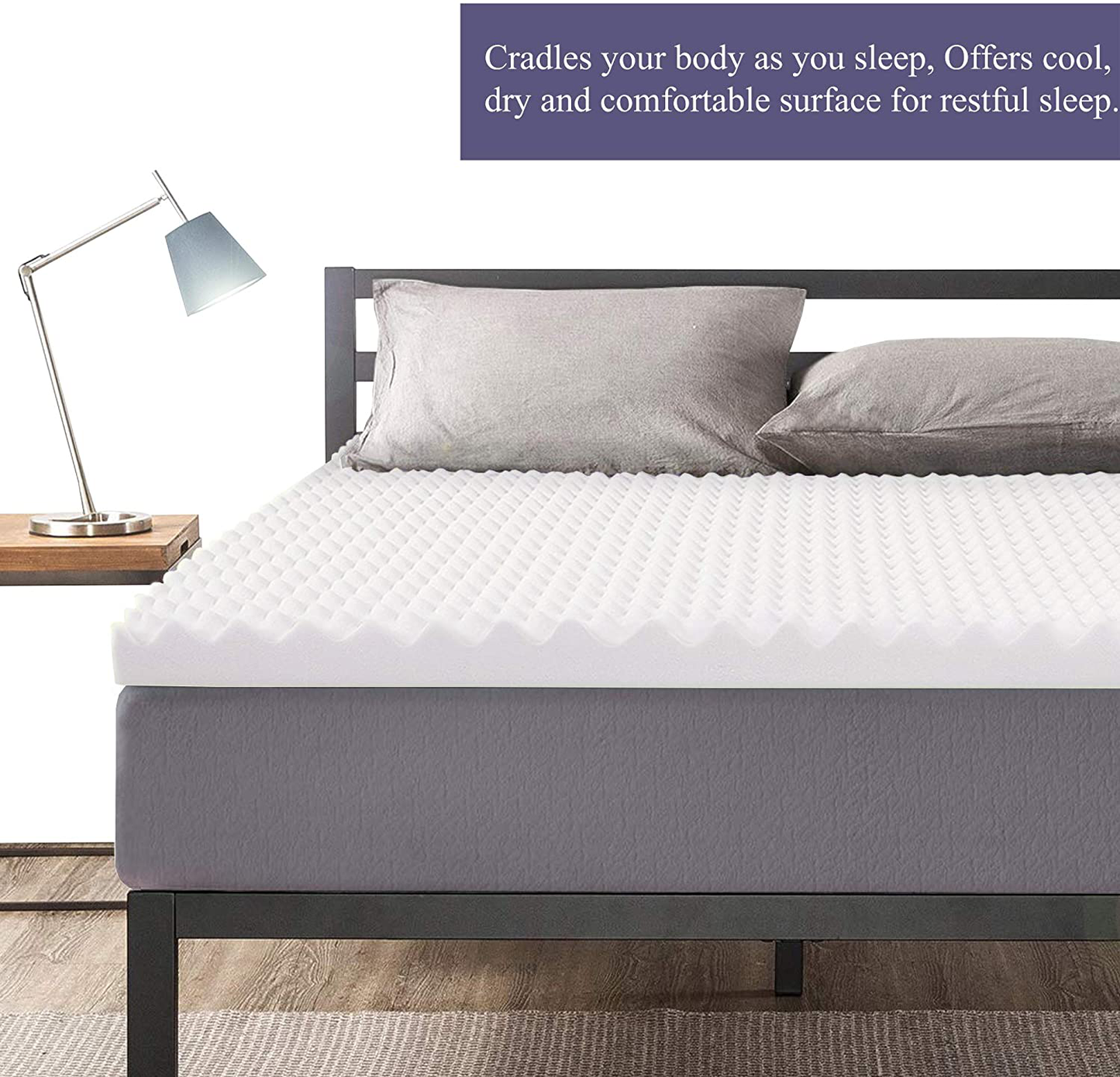 Mayton, 2-inch Convoluted Egg Shell Breathable Foam Topper, Adds Comfort to Mattress, Twin, White