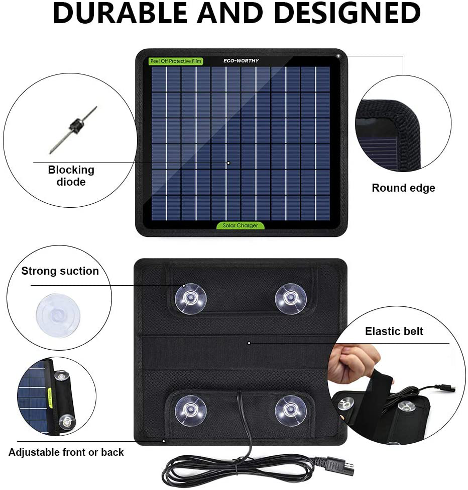 Solar Trickle Charger for 12V Batteries Portable Power Solar Panel Battery Charger Maintainer for Car Boat Marine Motorcycles Truck