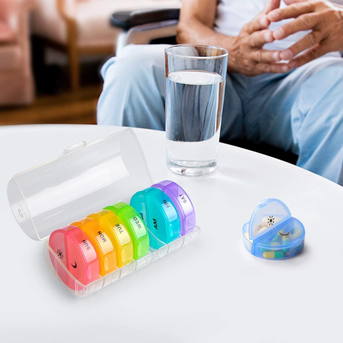 Weekly Pill Organizer 7 Day 2 Times a Day, Sukuos Large Daily Pill Cases for Pills/Vitamin/Fish Oil/Supplements (Clear)