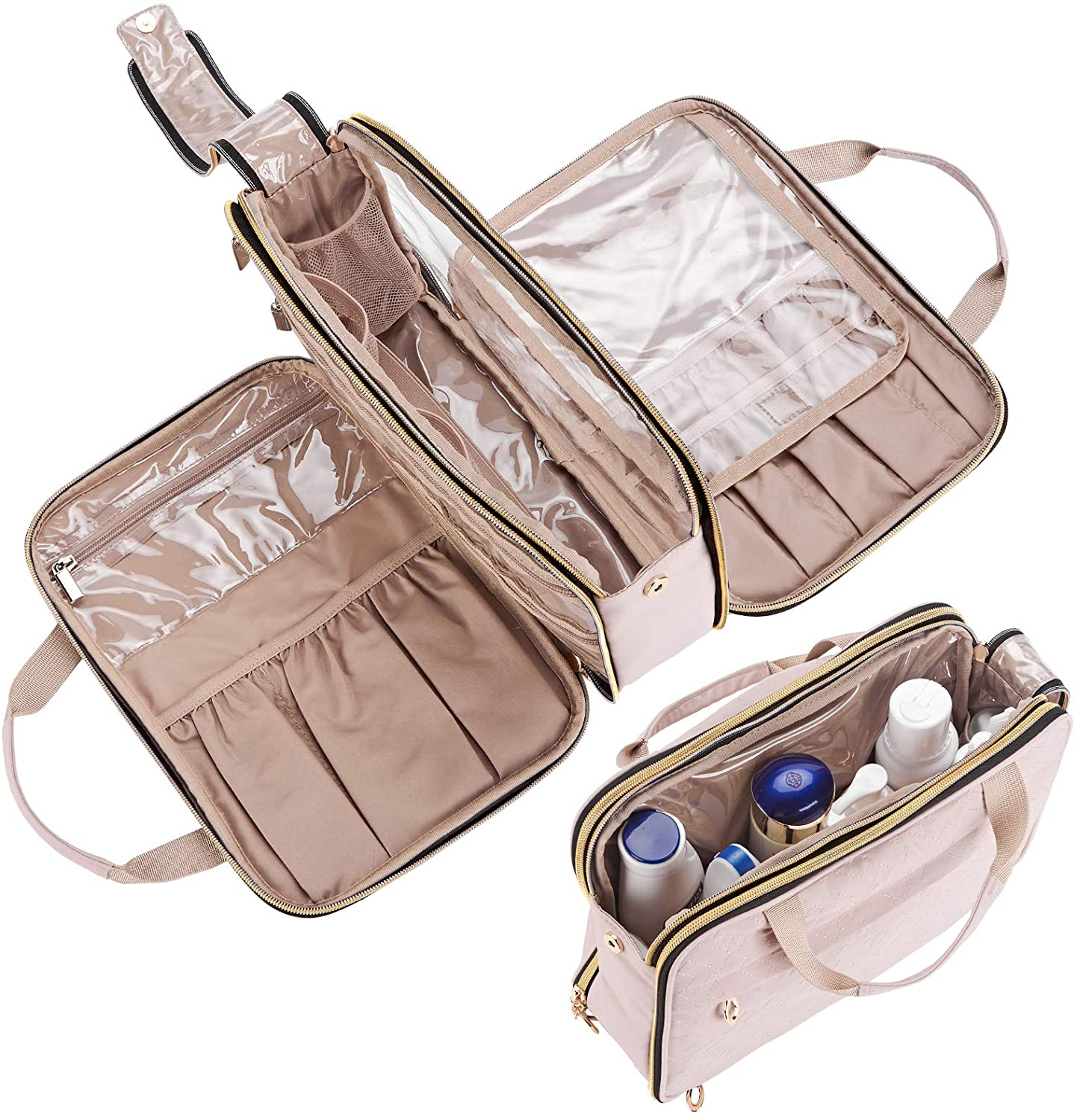 NISHEL Travel Toiletry Bag, Portable Makeup Organizer, Stand up Cosmetic Bag, Travel Cosmetic Case for Travel Sized Toiletries, Pink