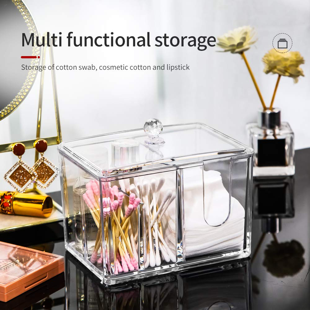 Qtip Holder Clear Makeup Organizer - Square Cotton Balls Containers - Canister Jar Set Storage for Cotton Swabs, Cosmetics, Jewelry,Snack