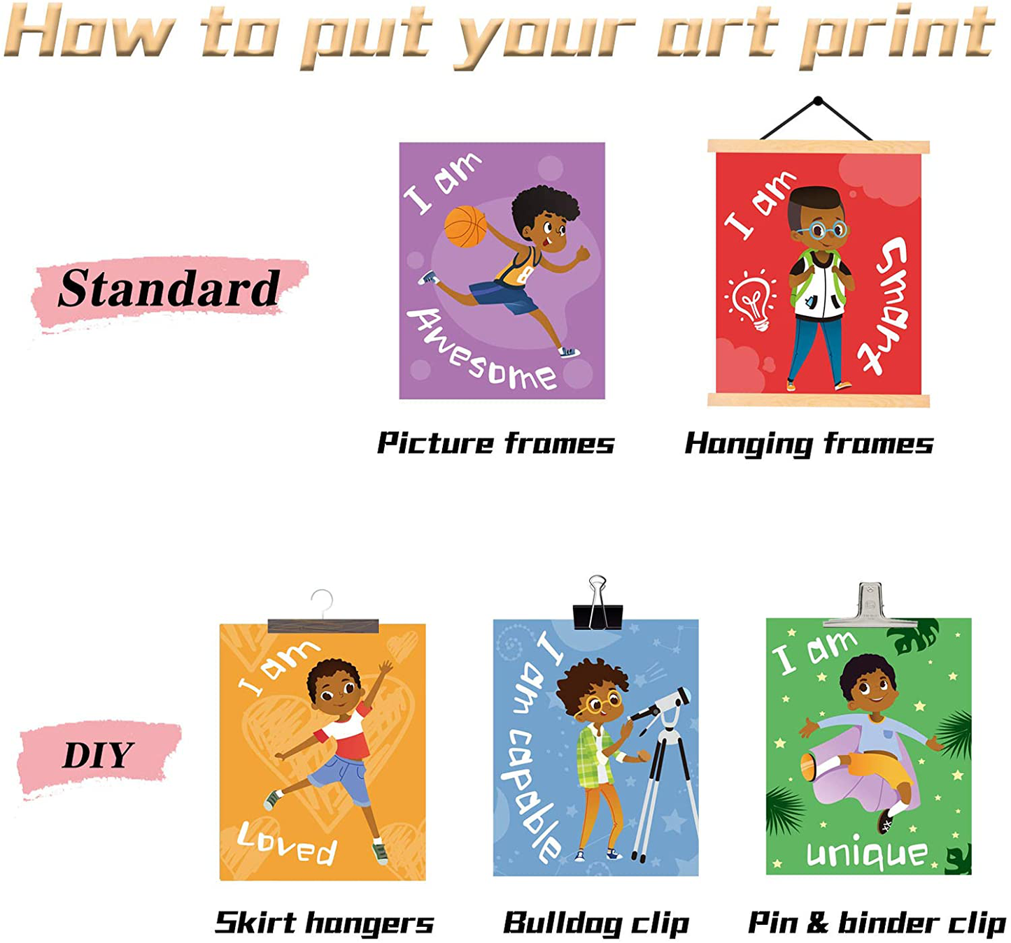 Set of 9 Boys Room Bedroom Decor Black Boy Wall Decoration Art Decor Motivational Black Boy Posters Wall Decorations Motivational Wall Decor Art for Tween Boys Room (Unframed, 8 x 10 Inch)