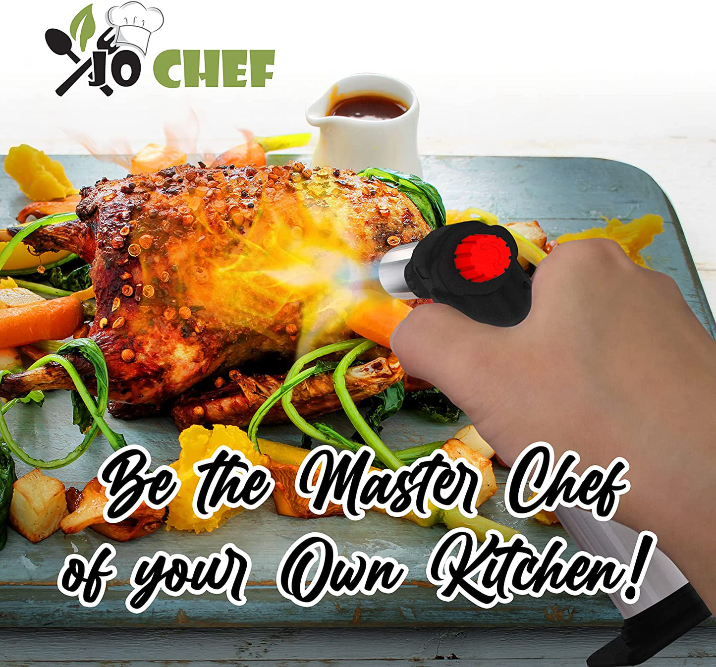 Kitchen Torch, blow torch - Refillable Butane Torch With Safety Lock & Adjustable Flame + Fuel gauge - Culinary Torch, Creme Brûlée Torch for Cooking Food, Baking, BBQ + FREE E-book, 1 Can Included